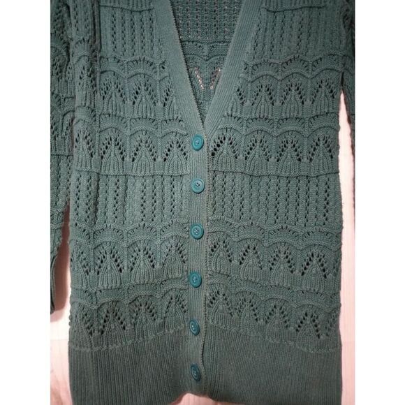 LC Lauren Conrad Sweater Ladies Small Green Cardigan Open Knit - Picture 4 of 8
